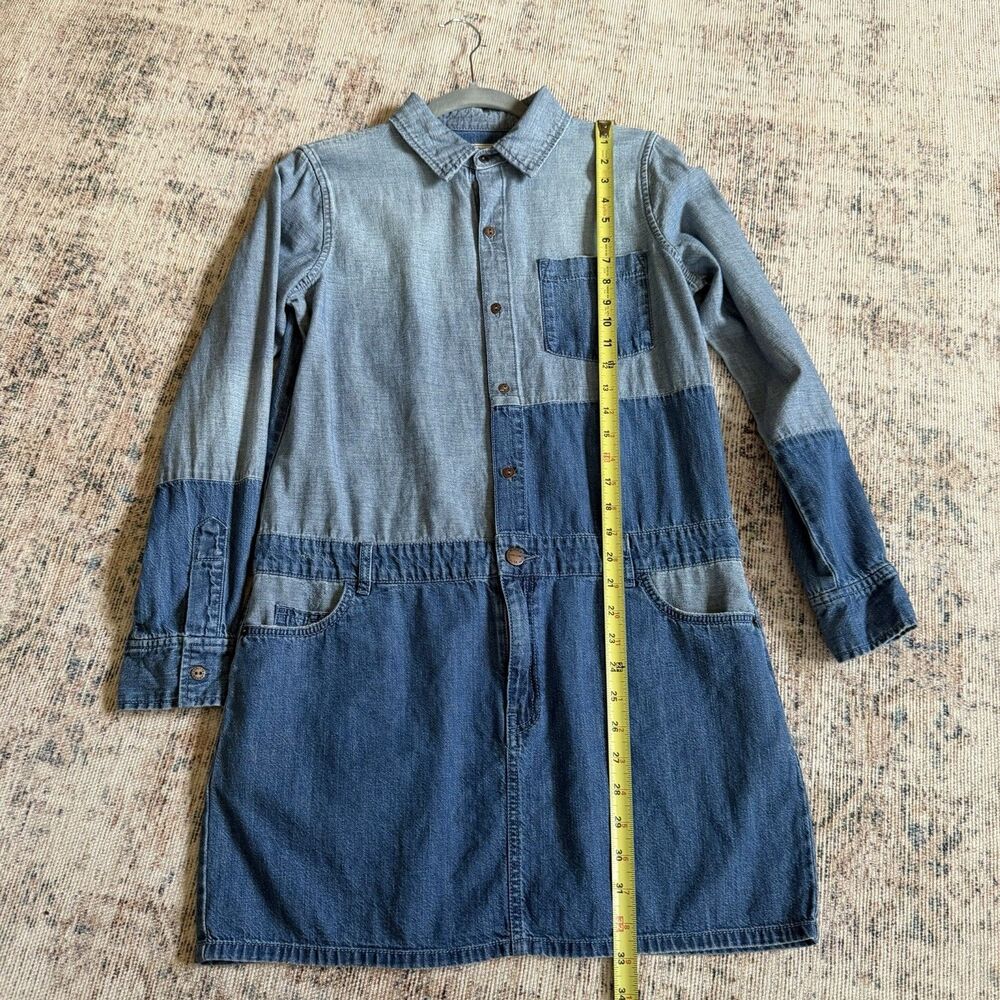 Current Elliott Two Tone Denim Shirt Dress Light Mid Wash Size 2 Mini Skirt - Picture 7 of 16